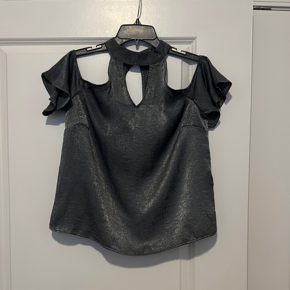 Shimmery Gray/Silver Cold Shoulder Top